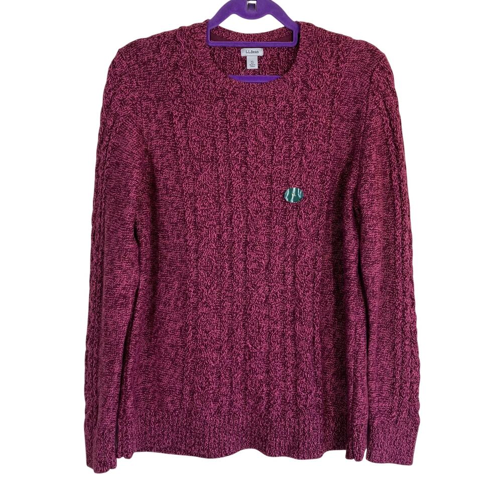L.L. Bean Sz XL Nwot Women's Double L Cable Sweater Crewneck Marled Burgundy Red